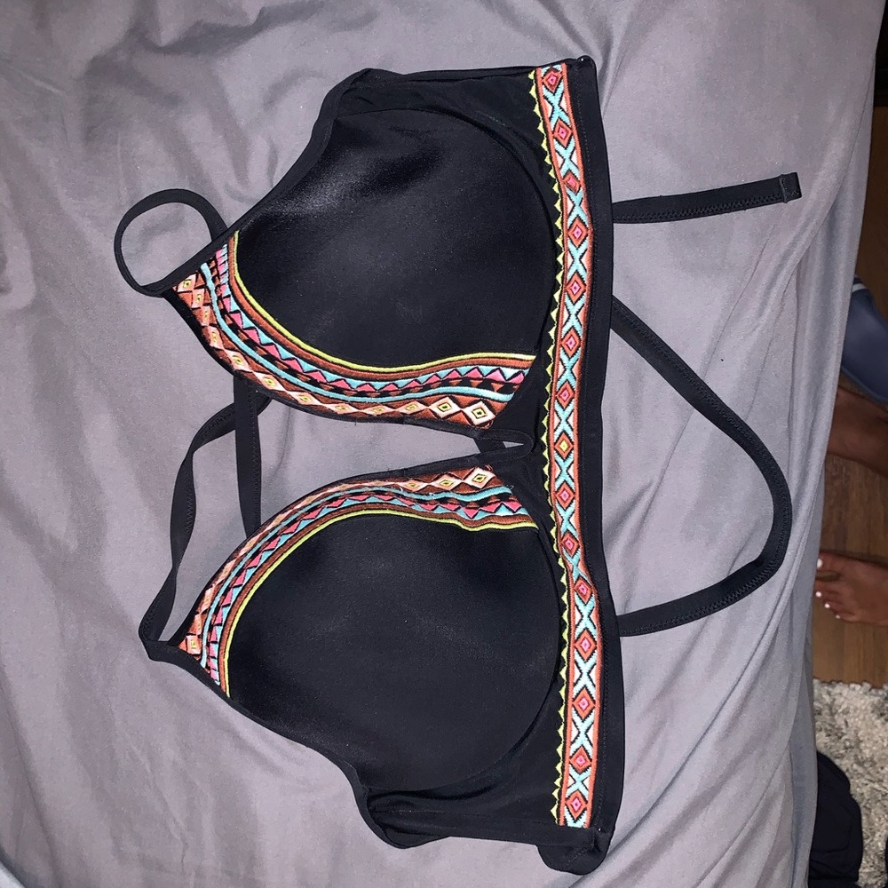 Black aztec bathing suit top, size 38DD